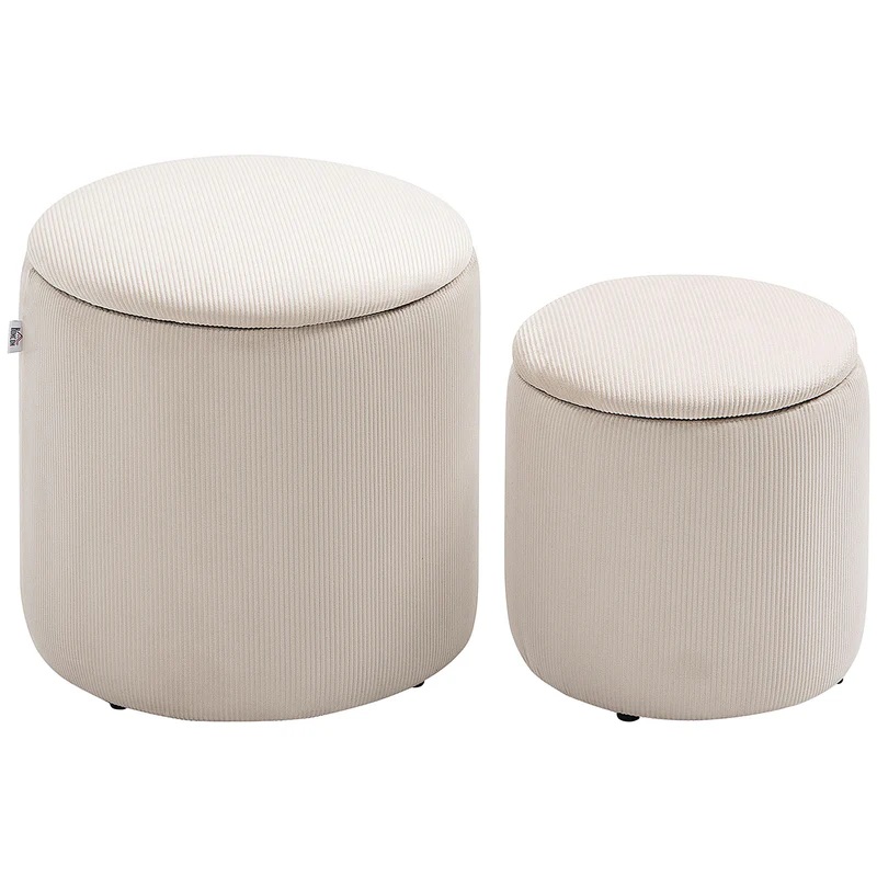 Homcom Modern Cream White Pouffe 41cm 2pcs